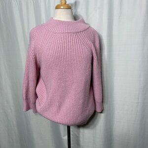 CENTRAL PARK WEST Pink Chunky Knit Mock Neck Sweater Pullover Cozy Spring M
